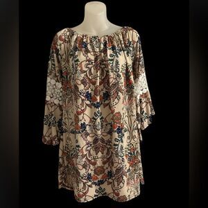 Floral Bohemian Tunic Top Shirt Blouse Win Win Womens L-XL